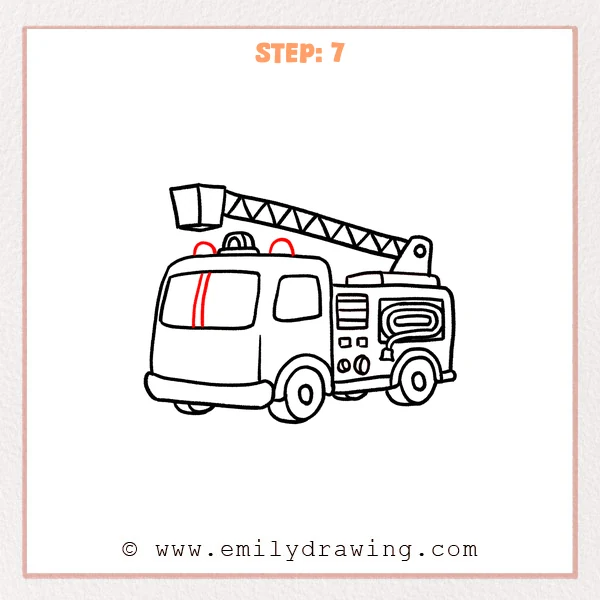 how to draw a fire truck - Fire truck gains a windshield divider and two extra roof lights.
