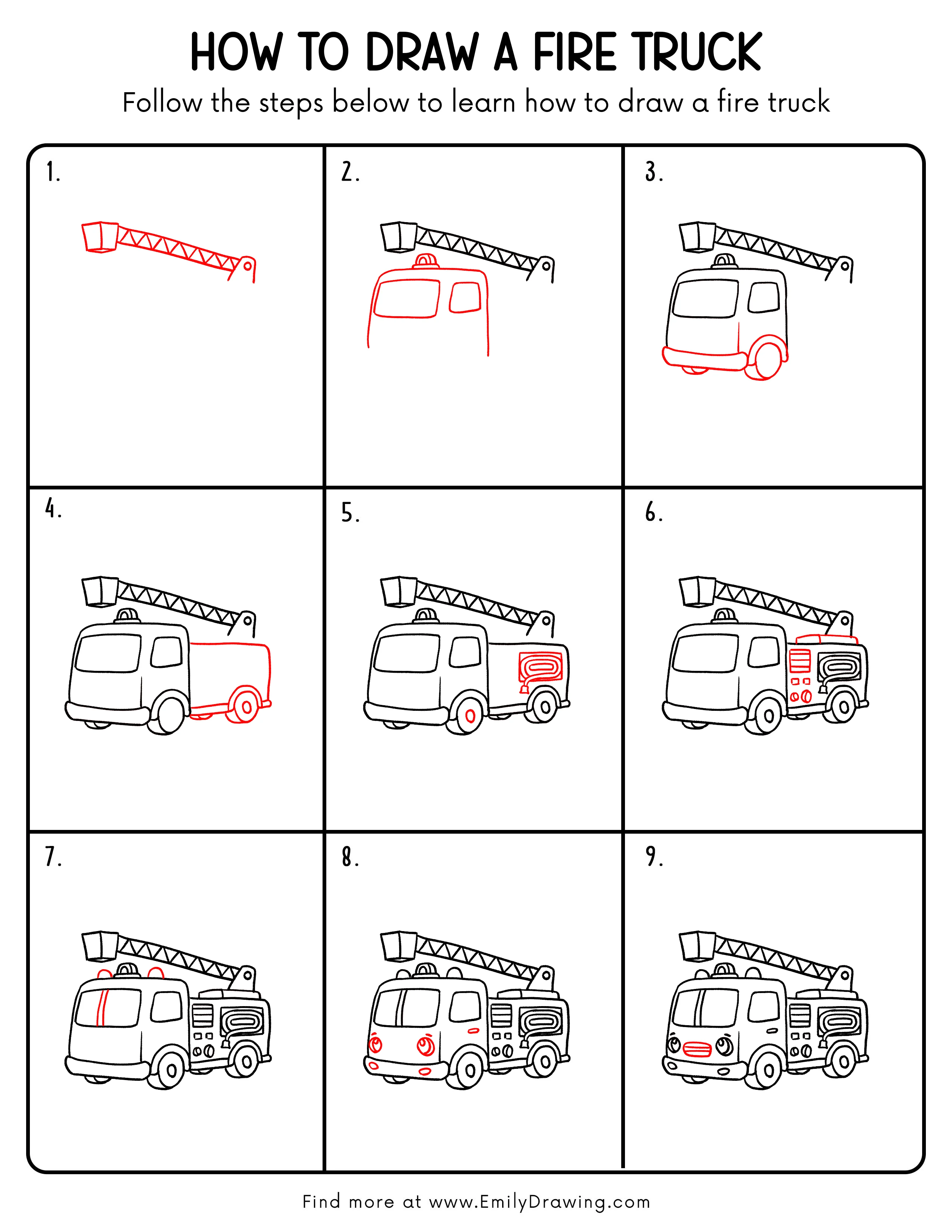 Printable Fire Truck Drawing Guide