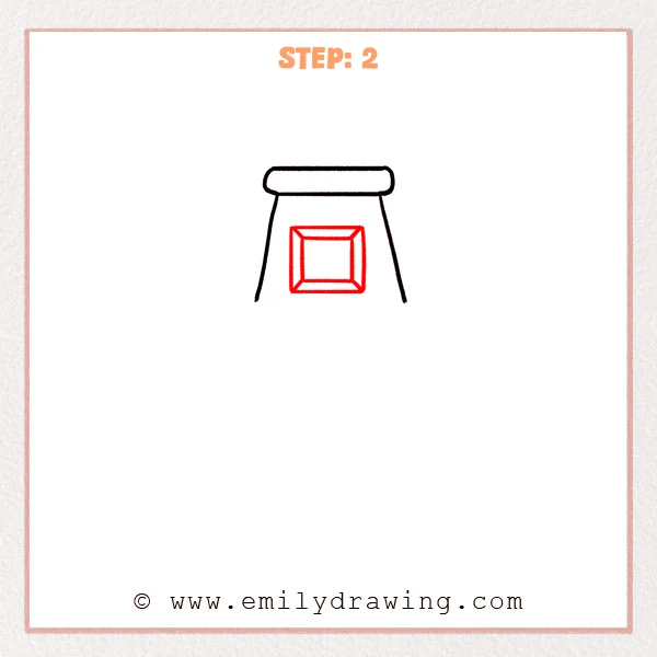 how to draw a fireplace - Fireplace gains a square chimney panel with a beveled frame.