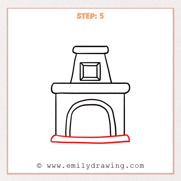 how to draw a fireplace - Fireplace gains a broad hearth base joining its lower edges.
