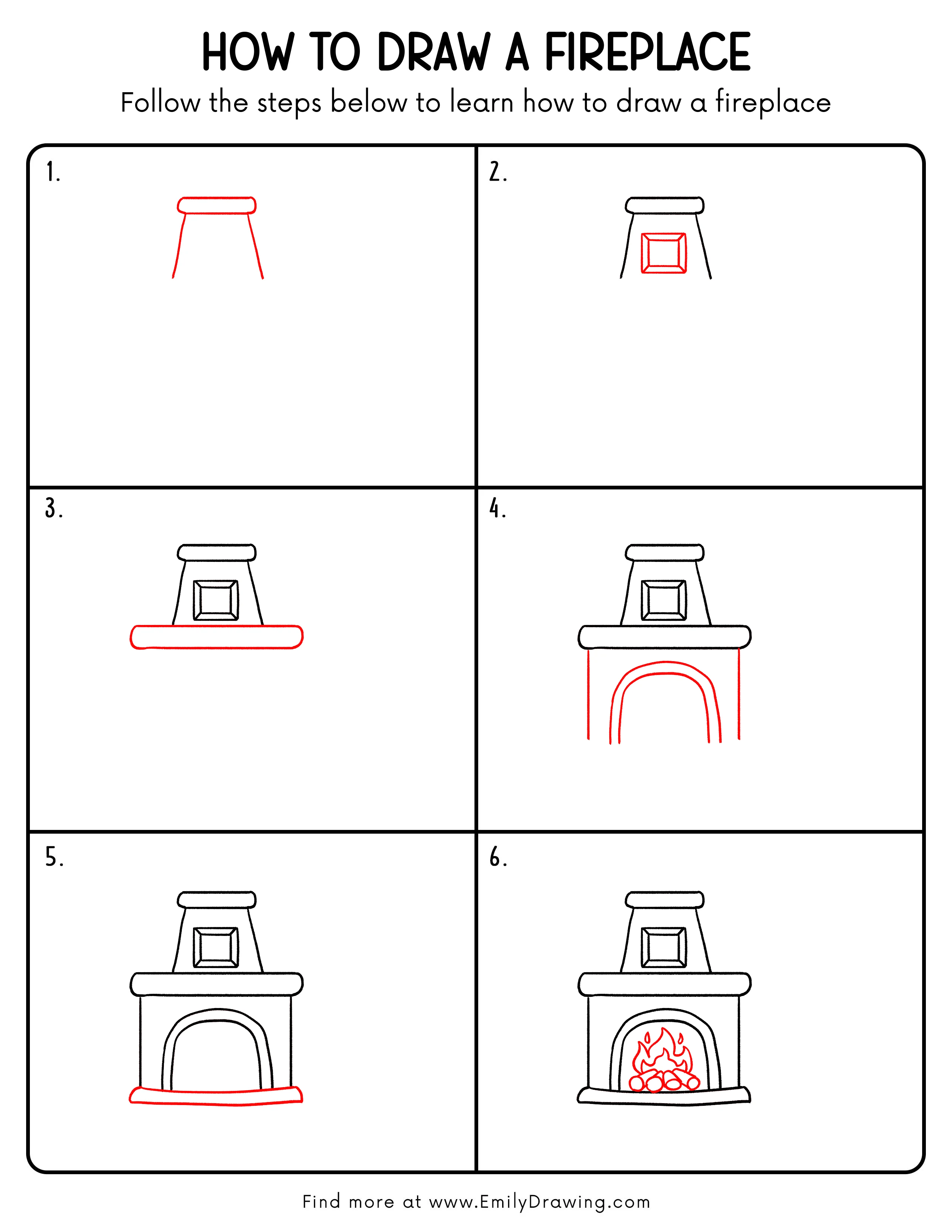 Printable Fireplace Drawing Guide