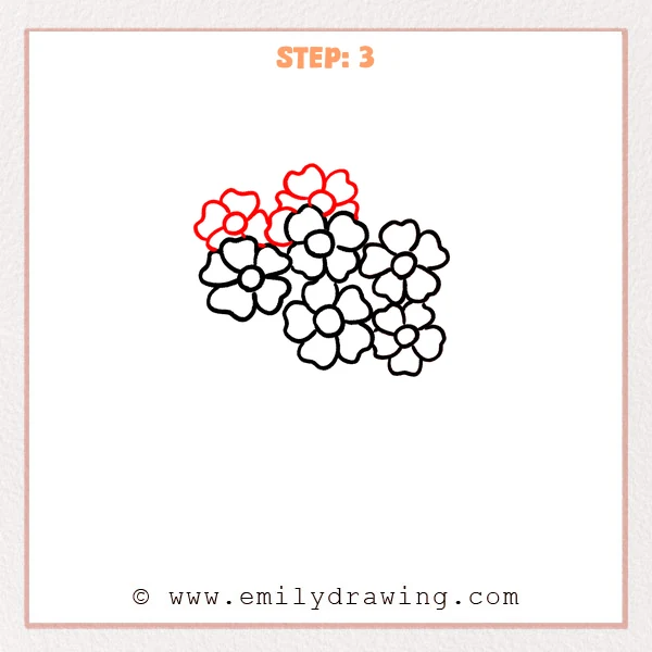 how to draw a flower bouquet - Flower bouquet gains two partially hidden flowers along the top.