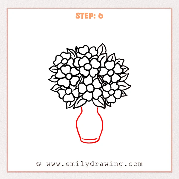 how to draw a flower bouquet - Flower bouquet gains a narrow wavy-sided holder with a curved base detail.