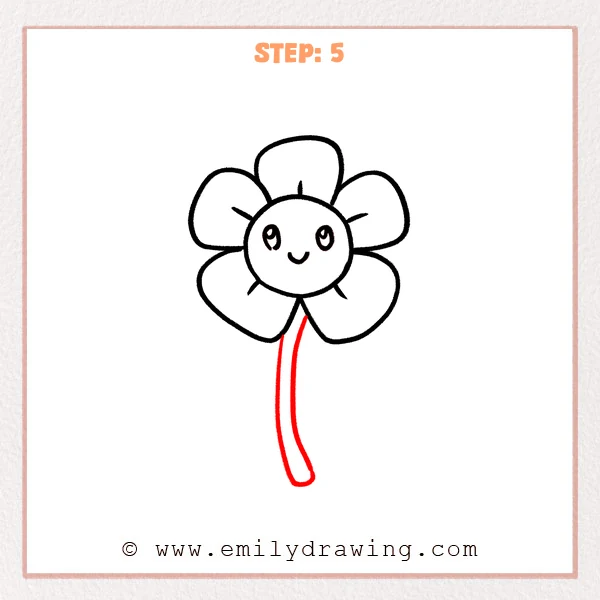 how to draw a flower - Flower gains a long curved stem with a rounded lower end.