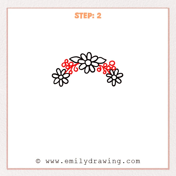 how to draw a flower crown - Flower crown gains curved upper stems, berry branches, and two inward curls.