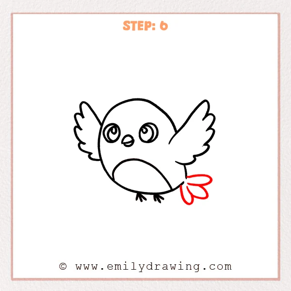 how to draw a flying bird - Flying bird is completed with three rounded tail feathers fanning to the right.
