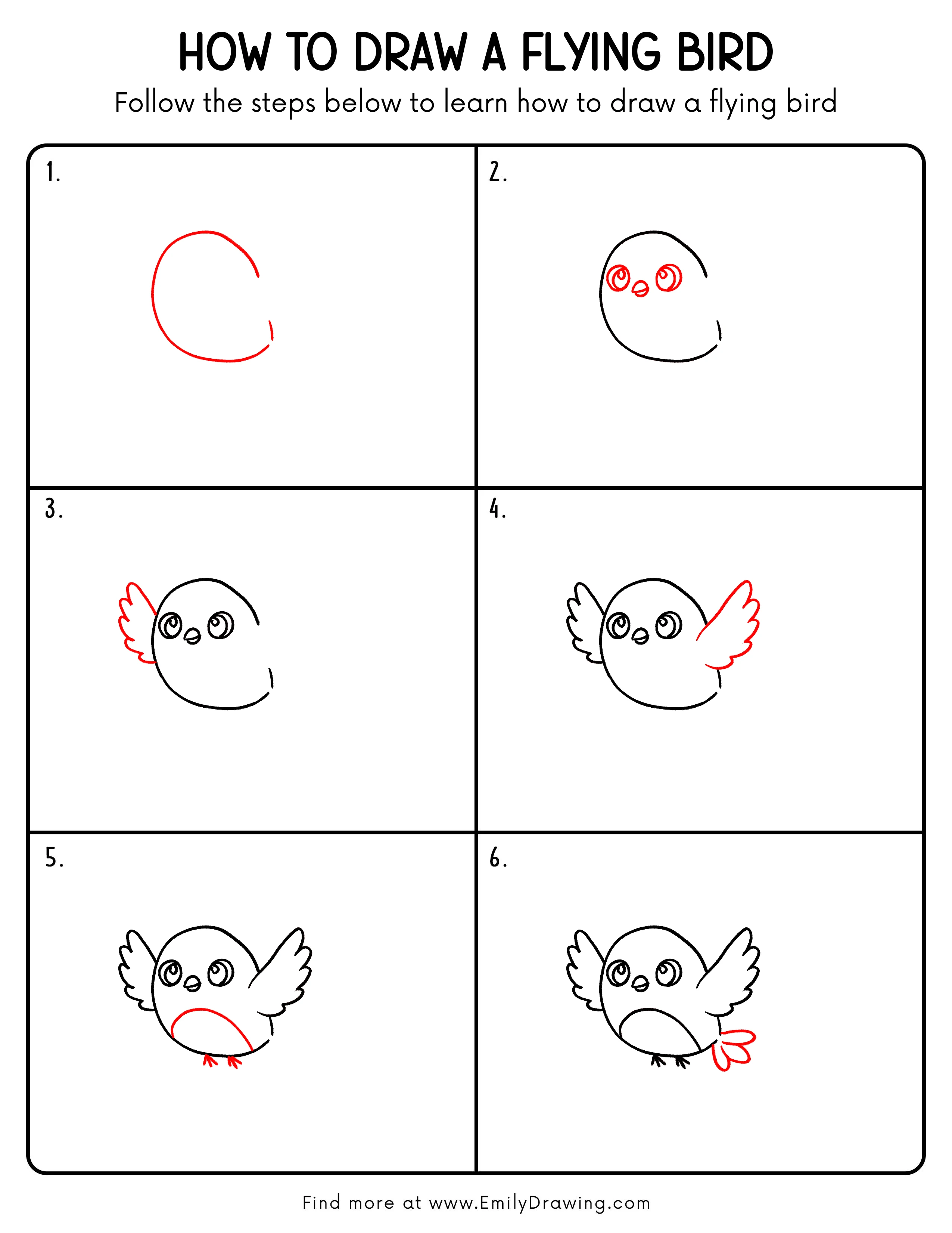Printable Flying Bird Drawing Guide
