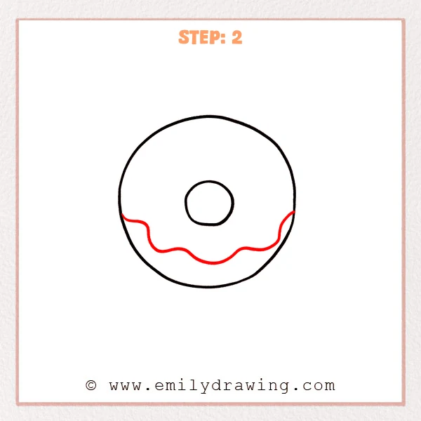 how to draw a food - Food character gains a wavy frosting boundary across the doughnut's lower portion.