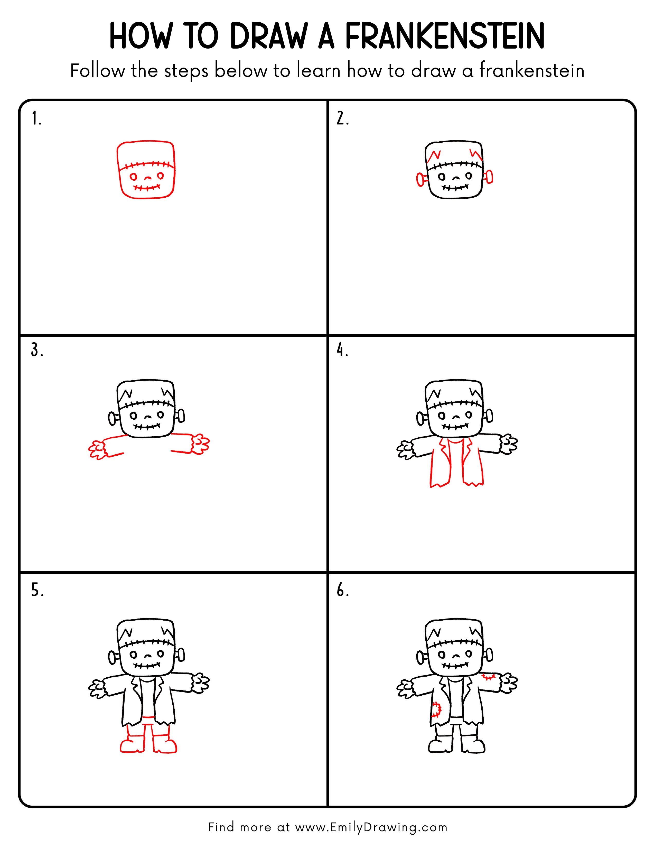 Printable Frankenstein Drawing Guide