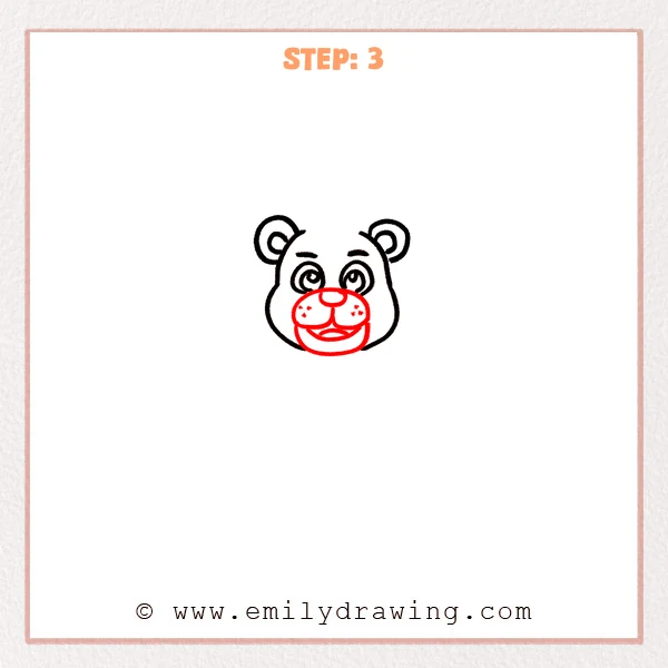 how to draw a freddy fazbear - Freddy Fazbear drawing gains a freckled muzzle, rounded nose, open smile, and lower jaw.
