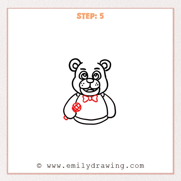 how to draw a freddy fazbear - Freddy Fazbear drawing gains a bow tie and a handheld microphone with a crossed grille.