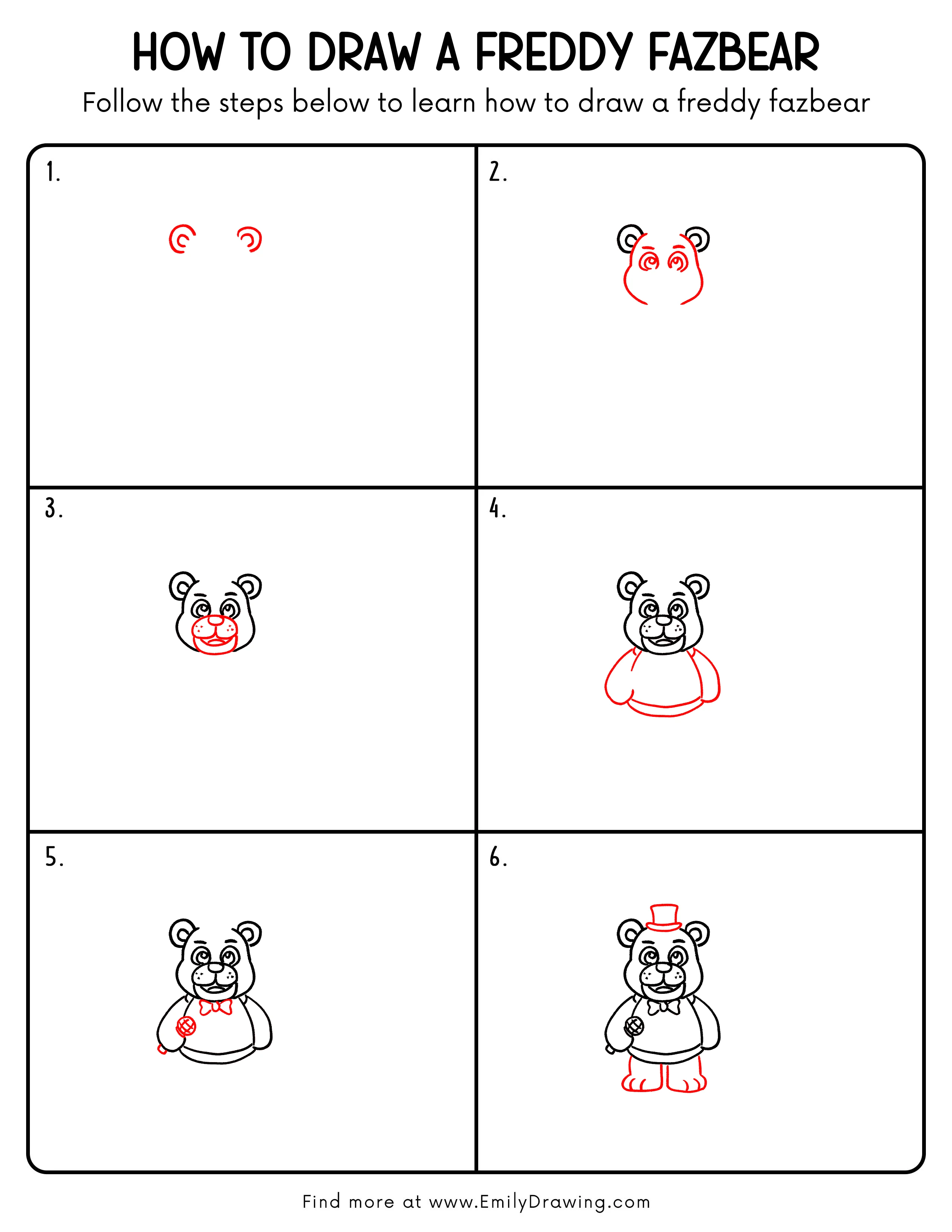 Printable Freddy Fazbear Drawing Guide