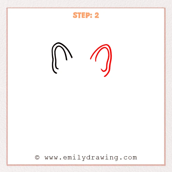how to draw a french bulldog - French bulldog drawing adds a right ear with a rounded tip and hooked inner curve.
