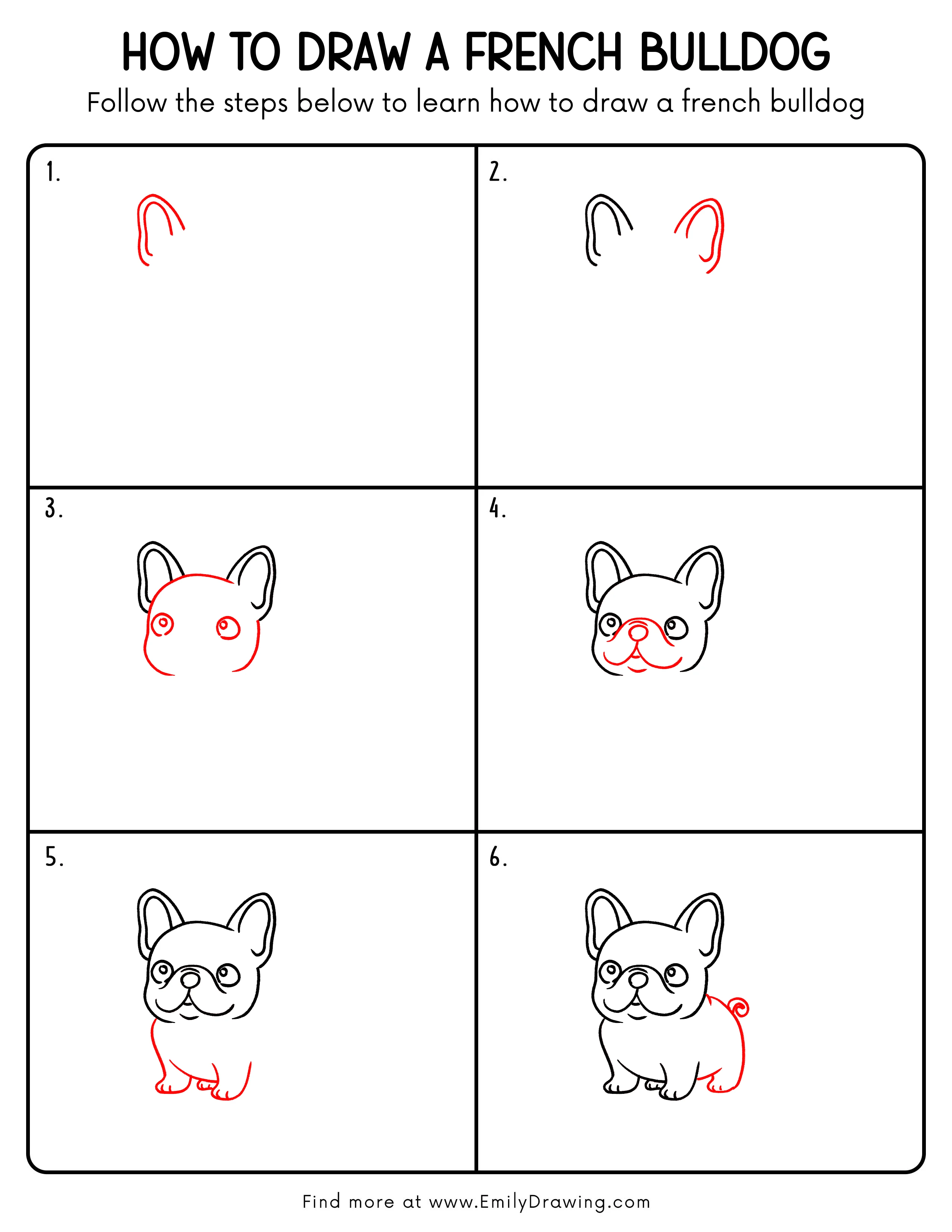 Printable French Bulldog Drawing Guide