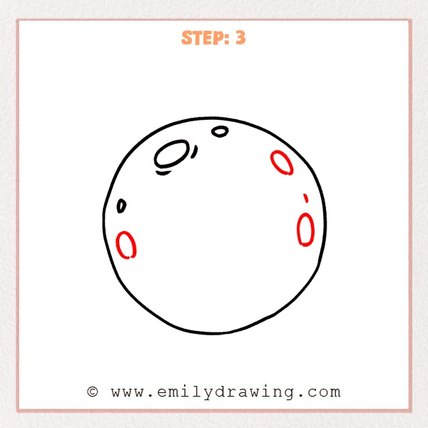 how to draw a full moon - Full moon drawing gains upper right, middle right, and lower left craters with a short surface mark.