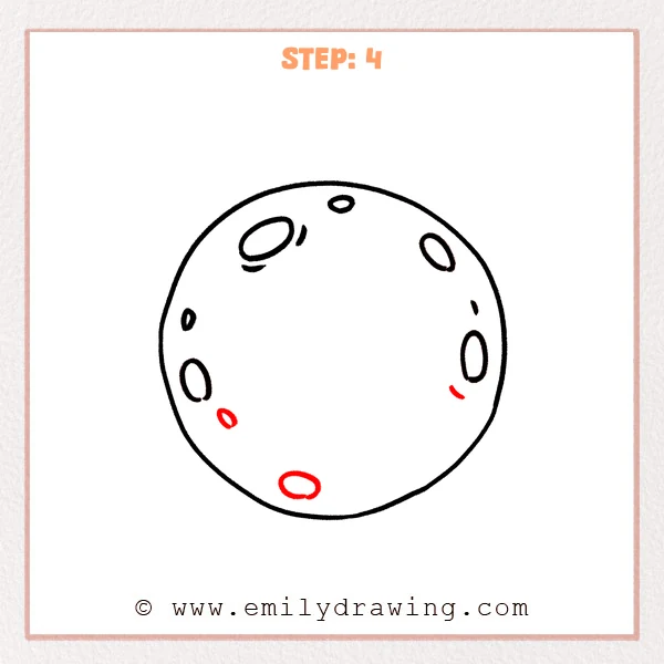 how to draw a full moon - Full moon drawing adds two lower craters and a curved mark beneath the right crater.