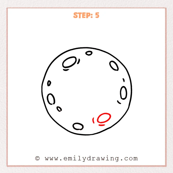 how to draw a full moon - Full moon drawing gains a lower right oval crater with two surrounding curved marks.