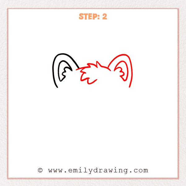 how to draw a furry head - Furry head drawing adds the right ear, pointed crown fur, and a hanging forelock.