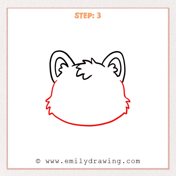 how to draw a furry head - Furry head drawing gains cheek tufts and a broad curved chin completing the outer face.