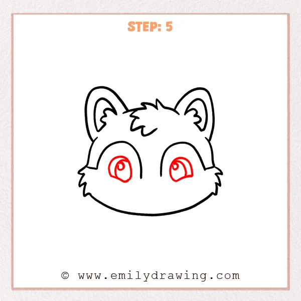 how to draw a furry head - Furry head drawing adds two rounded eyes with inner curves and small highlight loops.