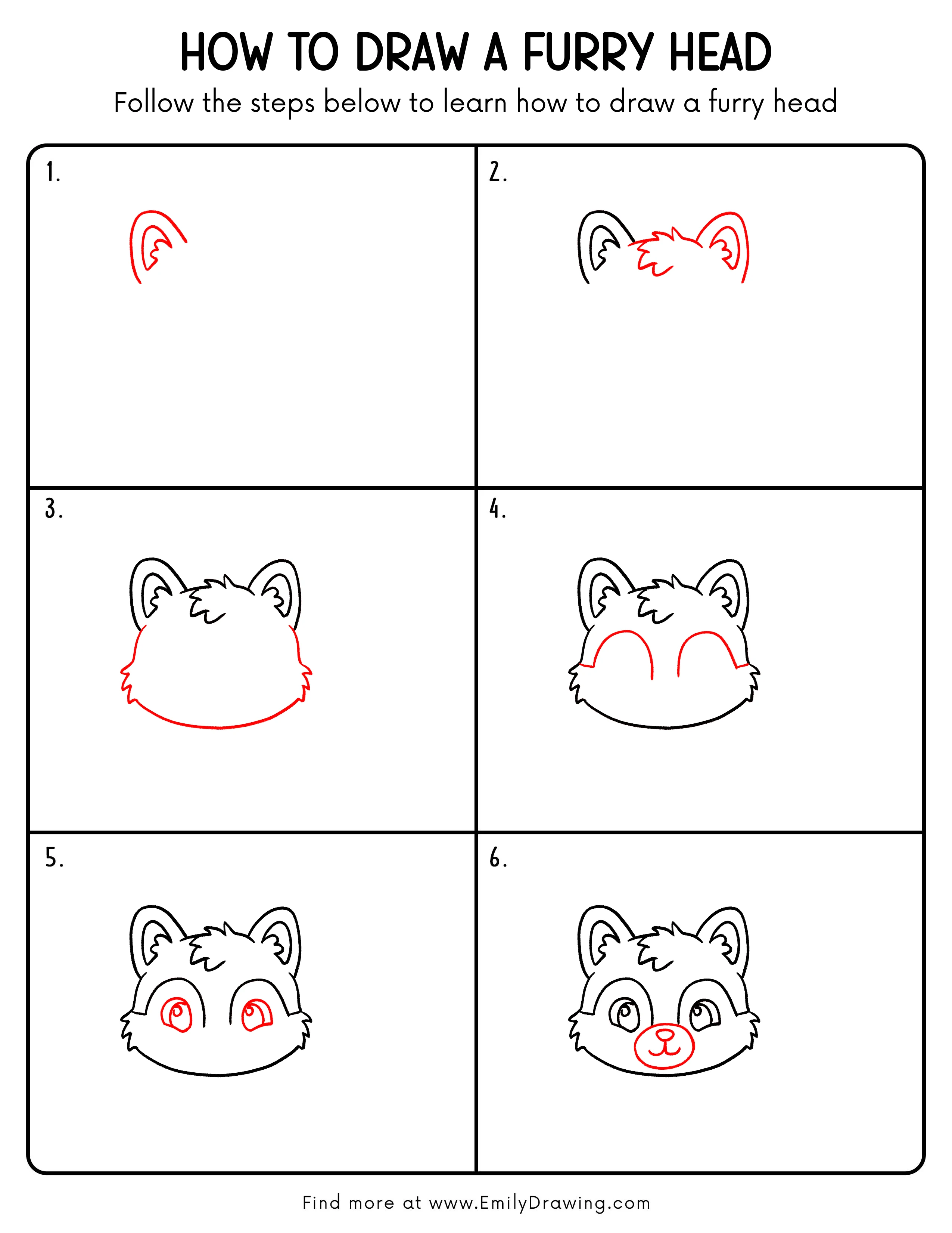 Printable Furry Head Drawing Guide